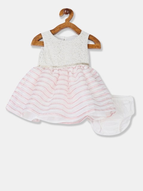 

The Childrens Place Girls White & Pink Striped Fit and Flare Dress