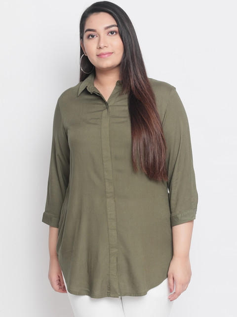 

Amydus Women Green Solid Shirt Style Top