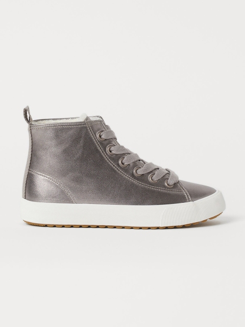 

H&M Girls Grey Solid Faux Shearling-Lined Hi-tops