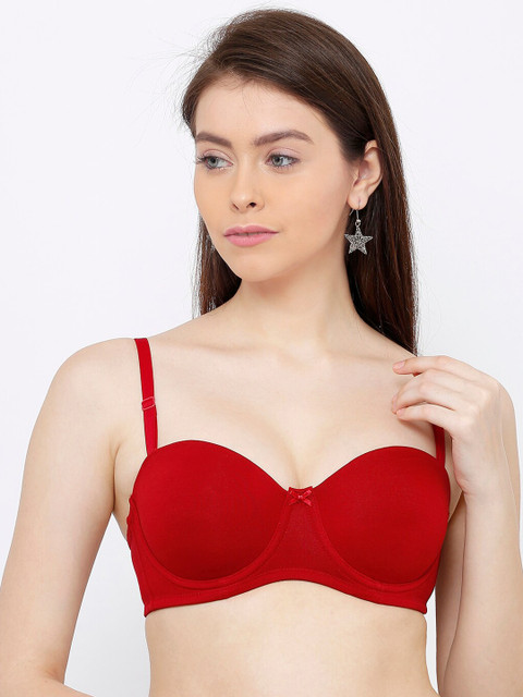 

SHERRY Red Solid Underwired Heavily Padded Balconette Bra KIA Red