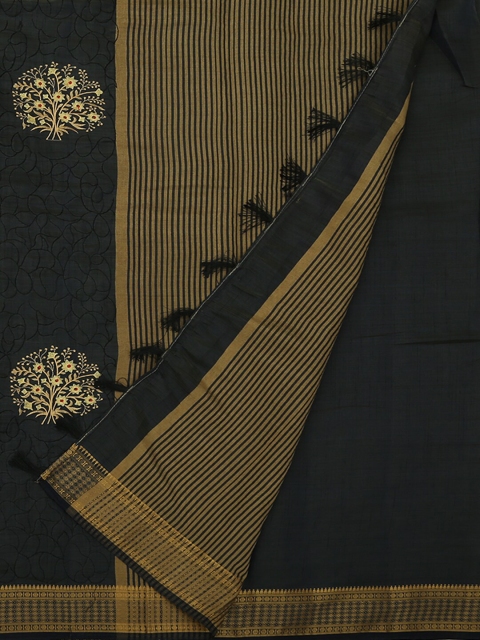 

Pothys Black & Gold-Toned Jute Tusser Silk Woven Design Saree