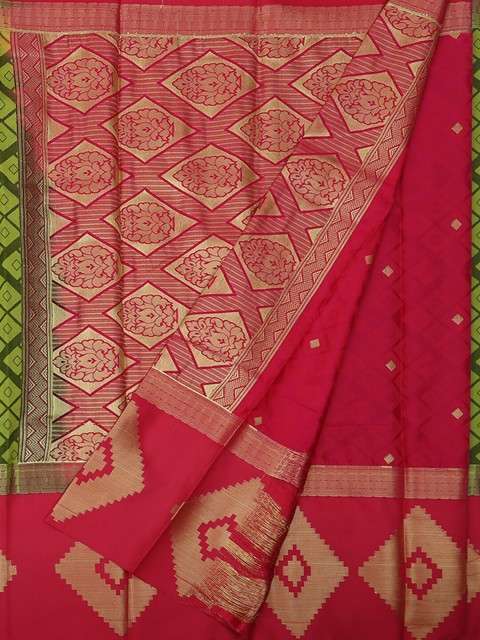 

Pothys Green & Red Tana Silk Woven Design Saree