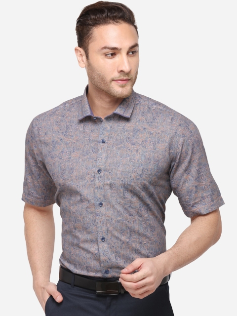 

JB STUDIO Men Blue & Orange Slim Fit Printed Formal Shirt