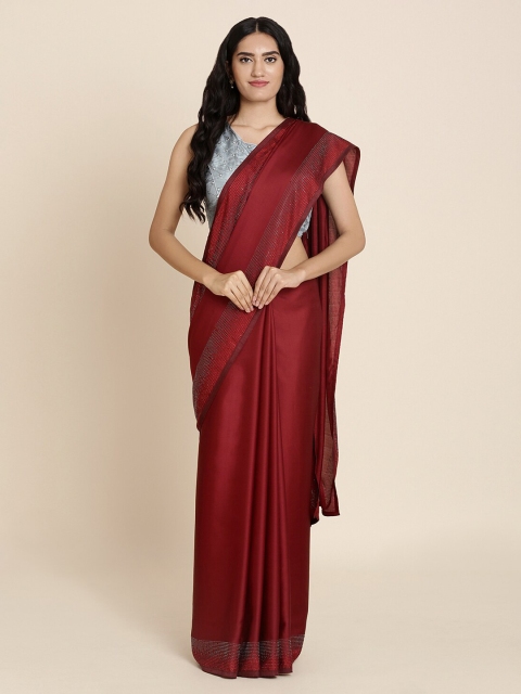 

Koskii Maroon Embellished Satin Saree
