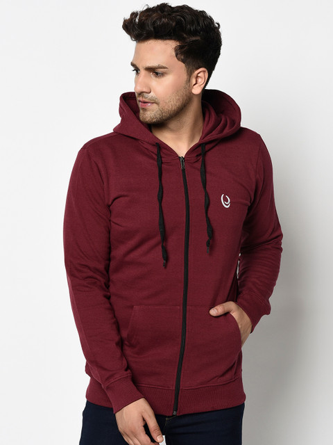 

ELEGANCE Men Maroon Solid Hooded Sweatshirt