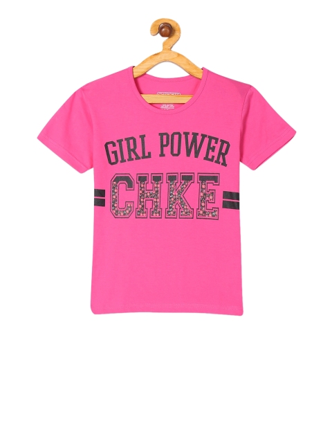 

Cherokee Girls Pink & Black Printed Embellished Round Neck T-shirt