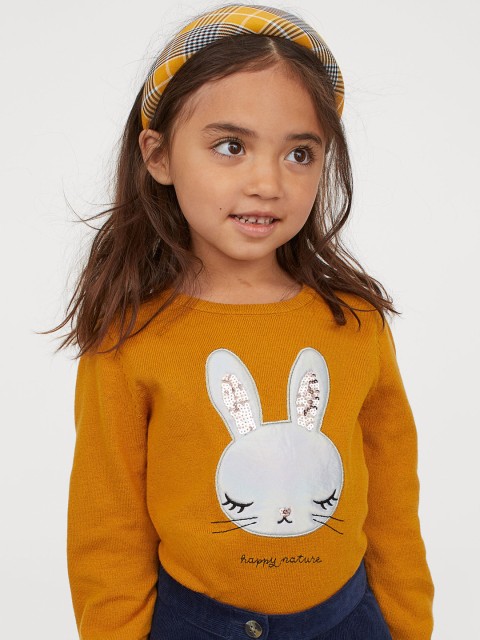 

H&M Girls Mustard Yellow Sequin-Motif Sweatshirt