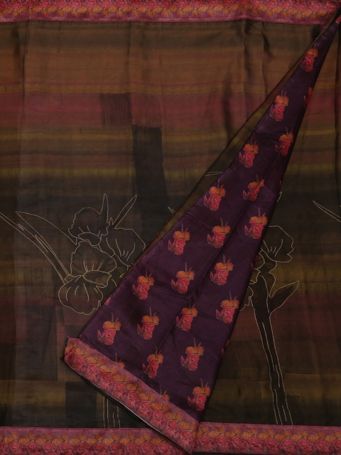 

Pothys Brown Printed Poly Georgette Saree