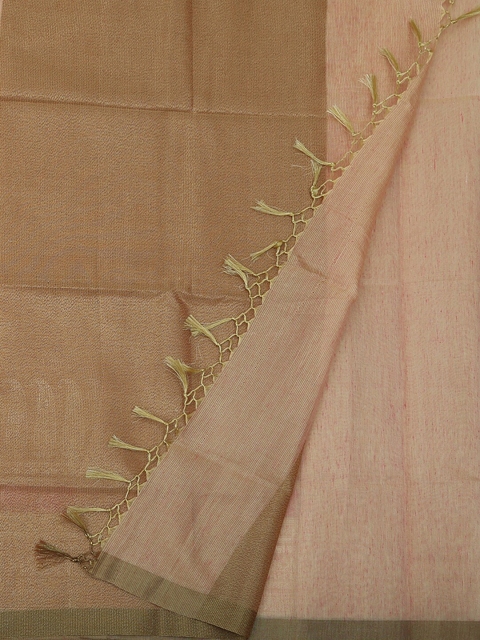 

Pothys Peach-Coloured & Gold-Toned Linen Blend Woven Design Saree