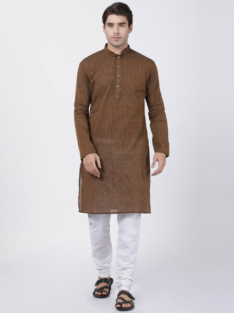 

VASTRAMAY Men Brown & White Solid Kurta with Pyjamas