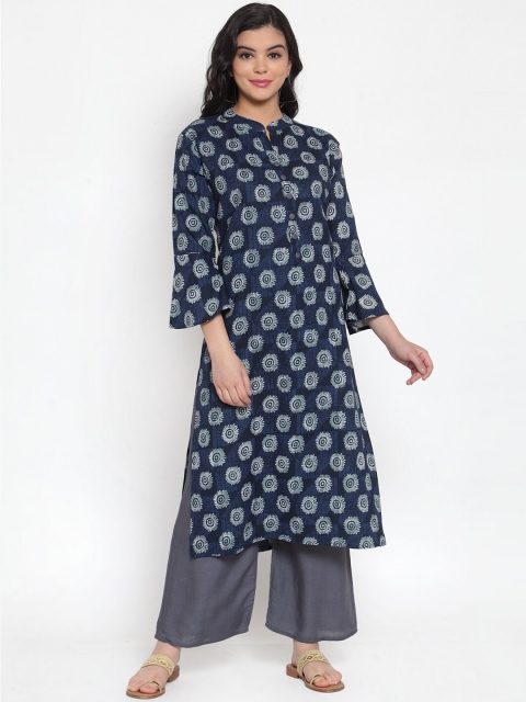 

SOUNDARYA Women Navy Blue & Grey Printed Kurta with Palazzos
