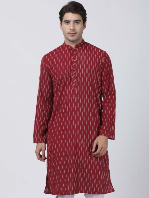 

VASTRAMAY Men Maroon Ikat Woven Design Straight Kurta