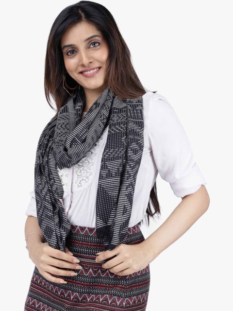 

Scarves & Glitters Women Charcoal Black Printed Scarf