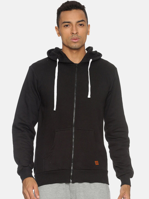 

Campus Sutra Men Black Solid Hooded Sweatshirt