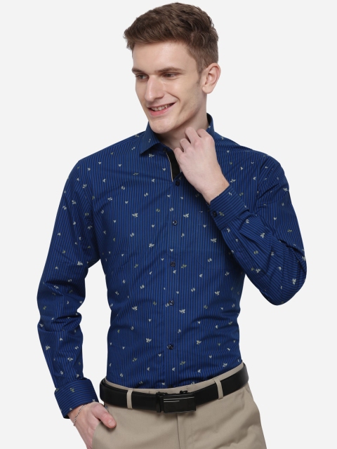 

Greenfibre Men Navy Blue Slim Fit Striped Formal Shirt