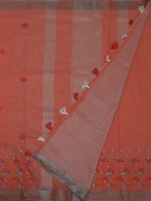 

Pothys Orange Embroidered Linen Blend Saree
