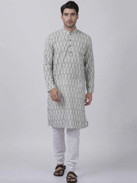 

VASTRAMAY Men Off-White & Black Printed Kurta with Churidar