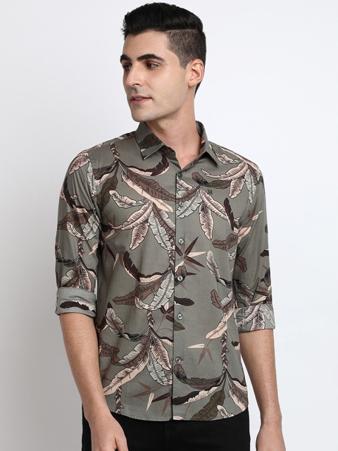 

TED HARBOR Men Grey & Brown Slim Fit Printed Casual Shirt