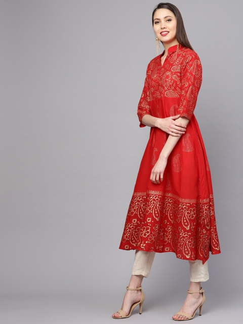 

ZOEYAMS Women Red Block Printed Anarkali Kurta