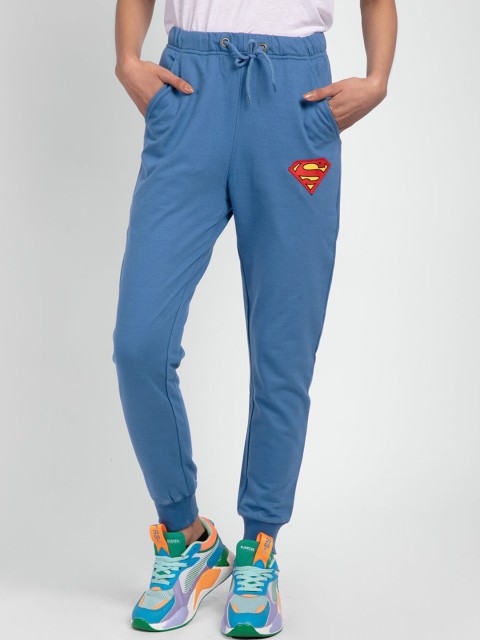 

Bewakoof Women Blue Superman Appliqued Slim-Fit Joggers