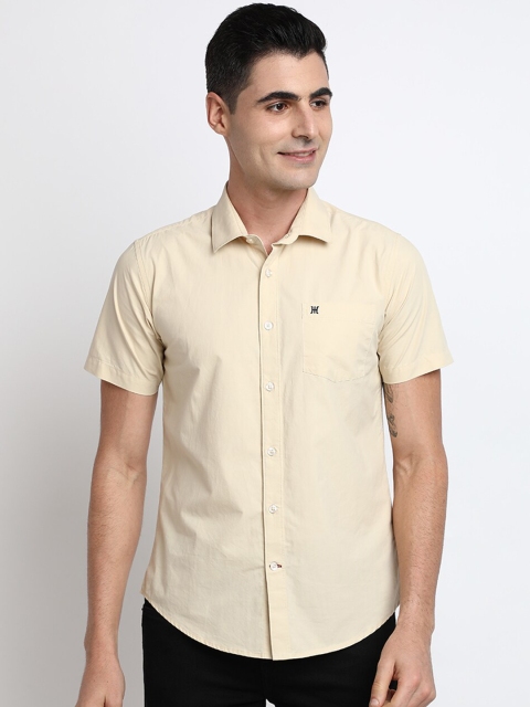 

TED HARBOR Men Cream-Coloured Slim Fit Solid Casual Shirt