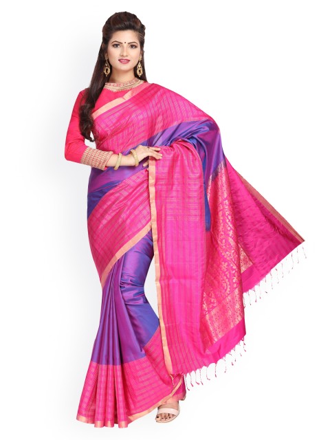 

Vijayalakshmi Silks Magenta & Purple Pure Silk Checked Saree