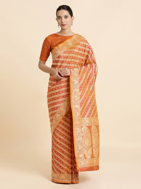 

Taneira Orange & Gold-Coloured Woven Design Pure Silk Banarasi Saree