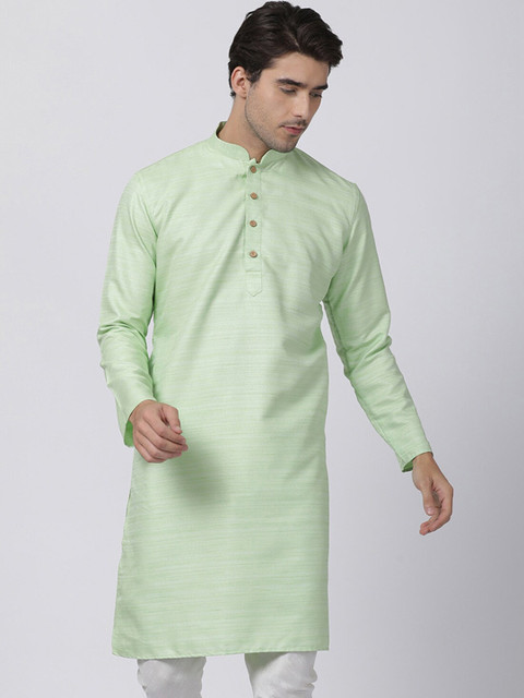 

VASTRAMAY Men Green Solid Straight Kurta