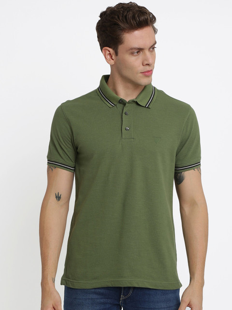 

Crocodile Men Olive Green Solid Polo Collar T-shirt