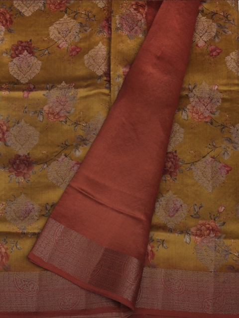 

Pothys Mustard Yellow & Brown Jute Silk Woven Design Saree