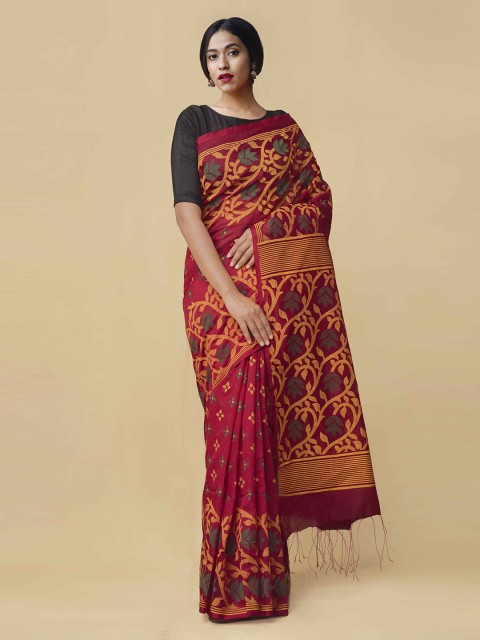 

Unnati Silks Red Printed Silk Cotton Saree