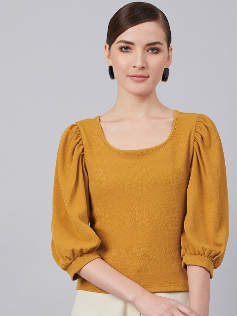 

Marie Claire Women Mustard Yellow Solid Top