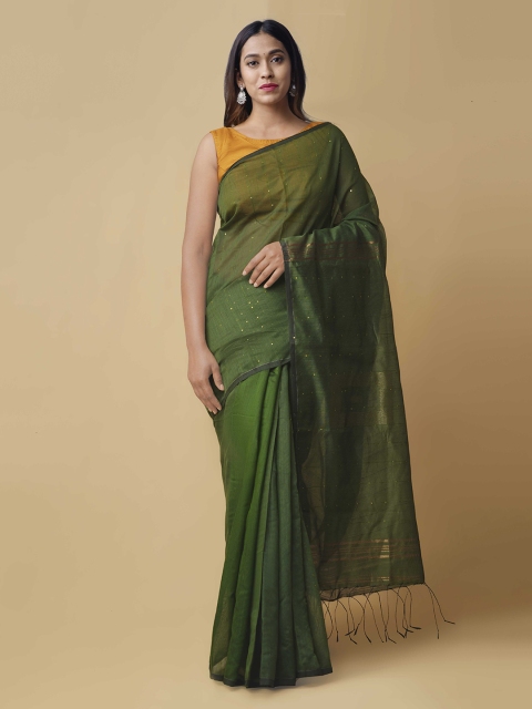 

Unnati Silks Green Solid Pure Linen Saree