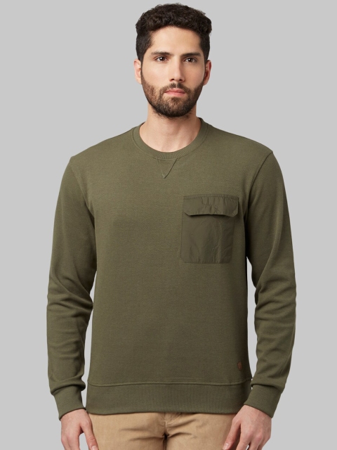 

Park Avenue Men Olive Green Solid Sweatshirt
