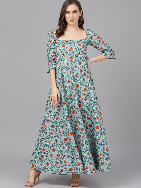 

AKS Women Green Printed Maxi Dress