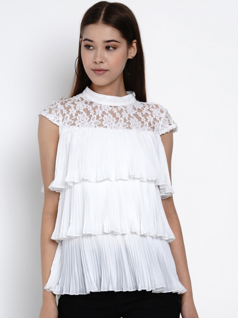 

Texco Women White Solid Tiered Top