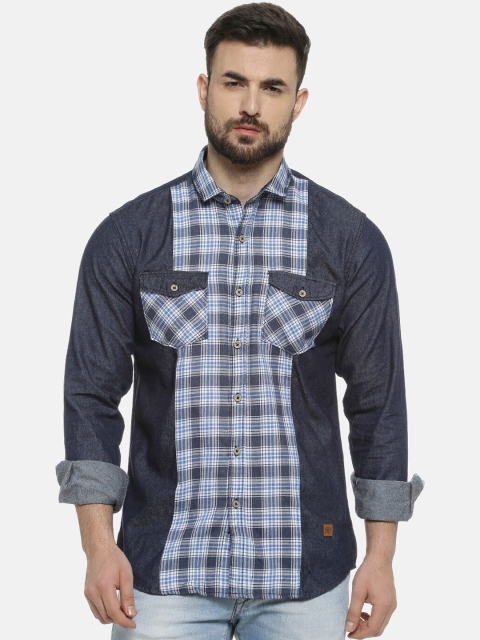 

Campus Sutra Men Blue & White Regular Fit Checked Casual Shirt