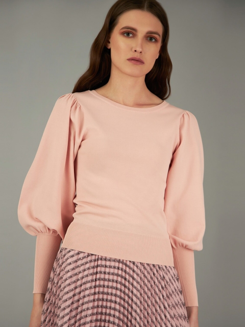 

COVER STORY by KARL LAGERFELD Women Pink Solid Pullover Sweater