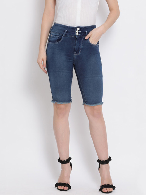 

Code 61 Women Blue Washed FRANCE Skinny Fit Denim Shorts