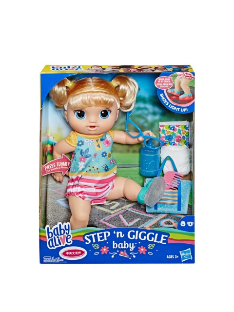 BABY ALIVE Unisex Kids Blue & Pink Step N Giggle Baby Blonde Hair Doll with Light-Up Shoes
