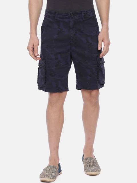 

Breakbounce Men Navy Blue Printed Slim Fit Cargo Shorts