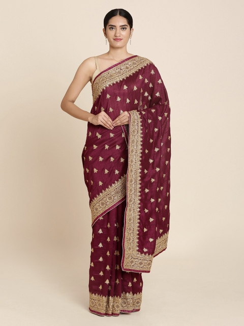 

Koskii Maroon Embroidered Art Silk Saree