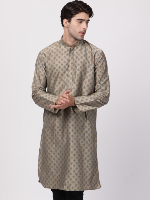 

VASTRAMAY Men Beige & Grey Printed A-Line Kurta
