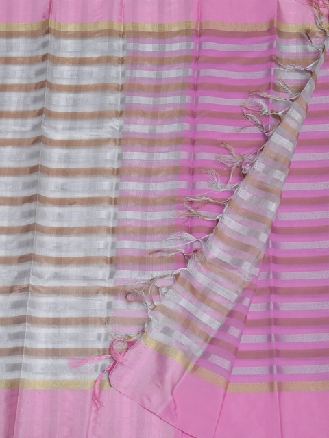 

Pothys Silver-Toned & Pink Tissue Cotton Striped Saree