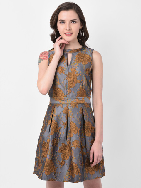 

Latin Quarters Women Grey & Yellow Self Design A-Line Dress