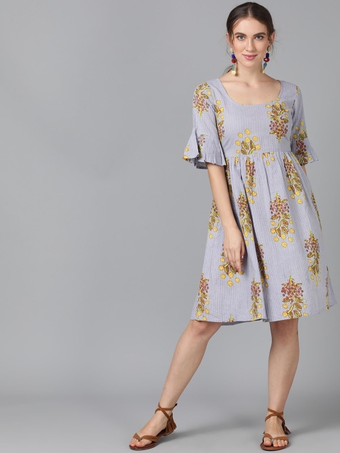 

AKS Women Grey Printed A-Line Dress