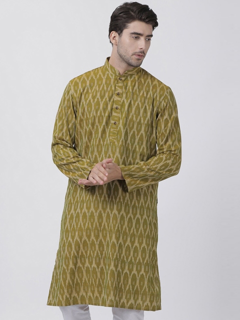 

VASTRAMAY Men Olive Green Ikat Printed Straight Kurta