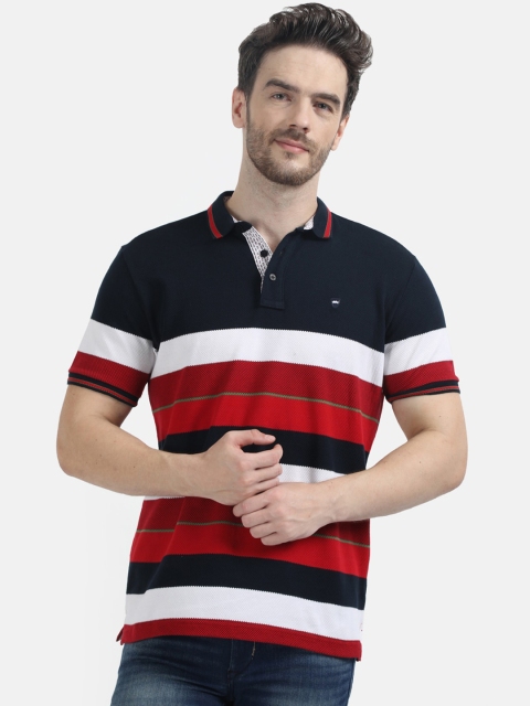 

Monte Carlo Men Navy Blue & Red Striped Polo Collar T-shirt