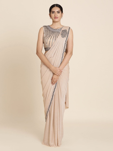 

Koskii Beige Embellished Viscose Rayon Saree