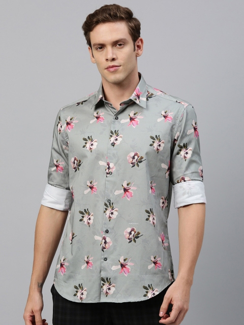 

RARE RABBIT Men Green & Pink Regular Fit Floral Print Casual Shirt